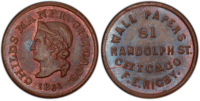 (1861) Copper Civil War Store Card F-150AZ-1a, F.E. Rigby IL