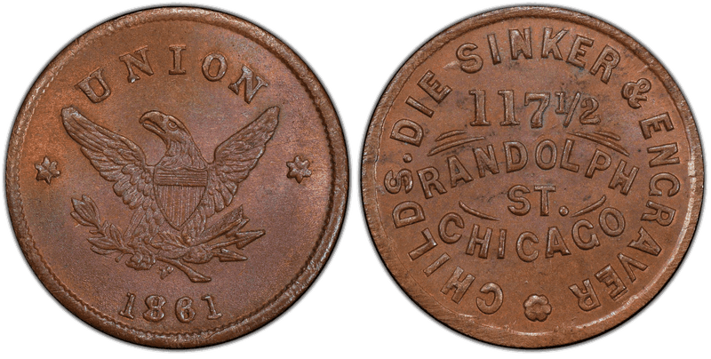 (1861) Copper Civil War Store Card F-150J-5a, Child's IL