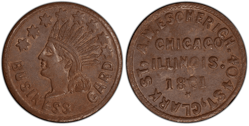 (1861) Copper Civil War Store Card F-150R-1a, A.W. Escherich IL
