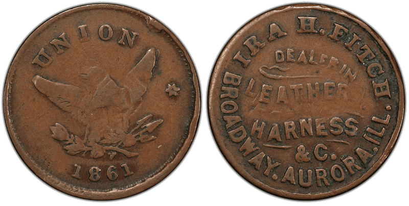 (1861) Copper Civil War Store Card F-25A-1a, Ira H. Fitch IL