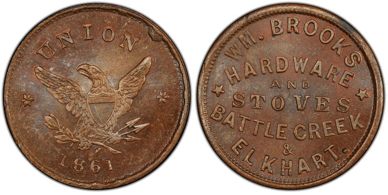 (1861) Copper Civil War Store Card F-260A-4a, Wm. Brooks IN