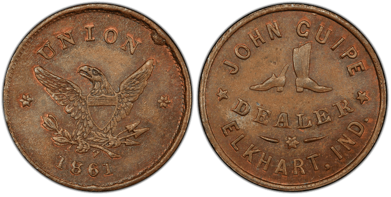 (1861) Copper Civil War Store Card F-260D-3a, John Cuipe IN