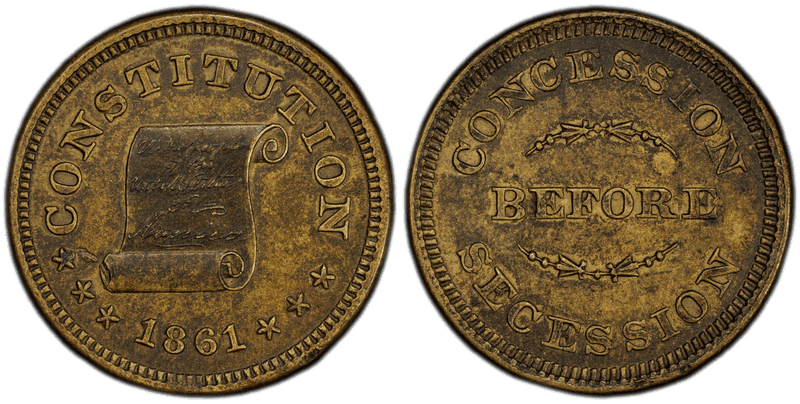 (1861) Brass Civil War Patriotic Token F-260/447b, Concession Before Secession