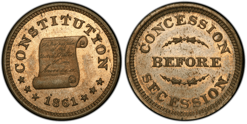 (1861) Copper-Nickel Civil War Patriotic Token F-260/447d, Concession Before Secession