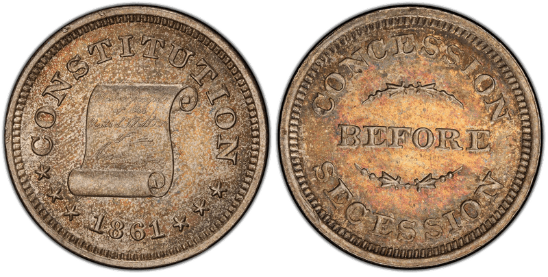 (1861) Silver Civil War Patriotic Token F-260/447f, Concession Before Secession