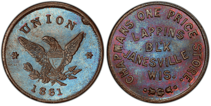 (1861) Copper Civil War Store Card F-300C-4a, Lappins WI