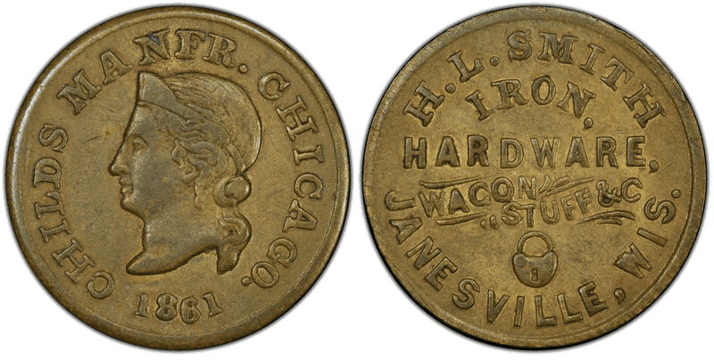 (1861) Brass Civil War Store Card F-300G-1b, H.L. Smith WI