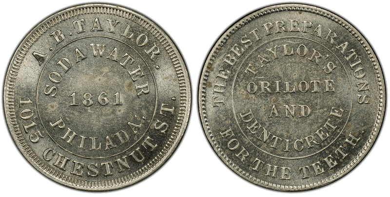 (1861) German-Silver Civil War Store Card F-750U-1j, A.B. Taylor PA