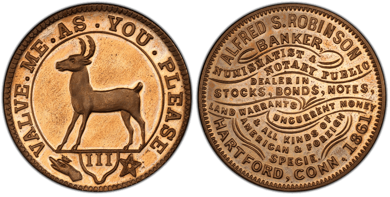 1861 Token Rulau Ct-Ha 16 Copper-Nickel Alfred S. Robinson