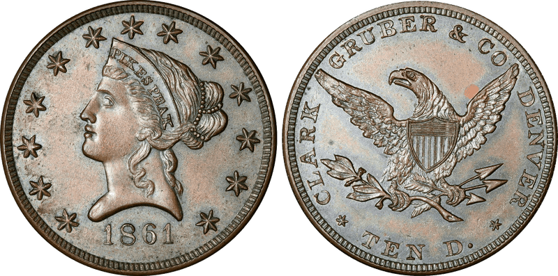 1861 Proof Clark, Gruber & Co. Ten Dollar Die Trial - Copper