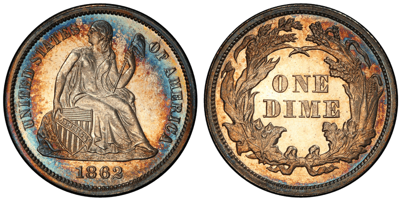 1862 Proof Seated Liberty Dime