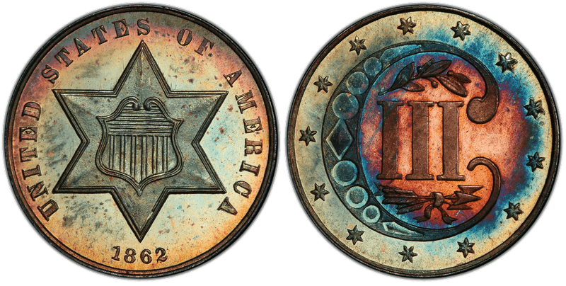 1862 Proof Silver Three Cent Piece