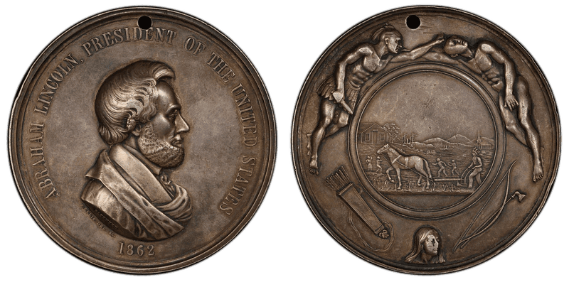 1862 Silver Medal J-IP-38, 76mm, Holed Abraham Lincoln
