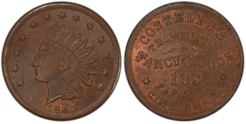 (1862) Copper Civil War Store Card F-165AE-1a, Costello's OH