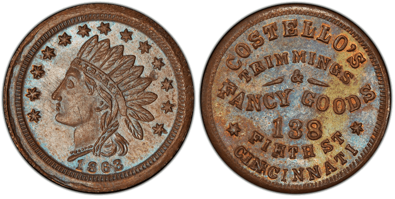 (1862) Copper Civil War Store Card F-165AE-8a, Costello's OH