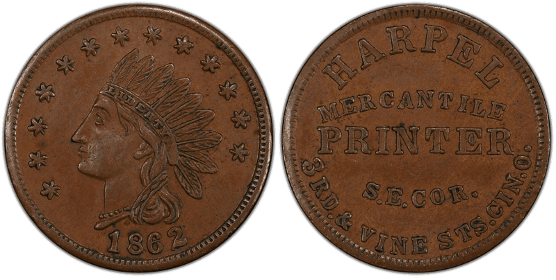 (1862) Copper Civil War Store Card F-165BM-1a, Harpel OH