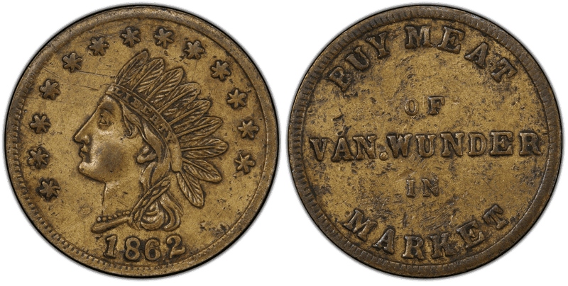 (1862) Brass Civil War Store Card F-165GC-3b, Van. Wunder OH
