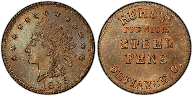 (1862) Copper Civil War Store Card F-240A-1a, Ruhl's OH