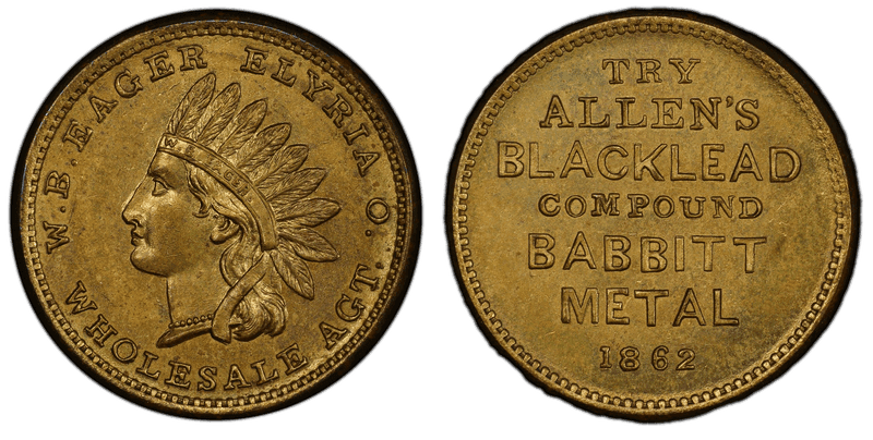 (1862) Brass Civil War Store Card F-290A-1b, W.B. Eager OH