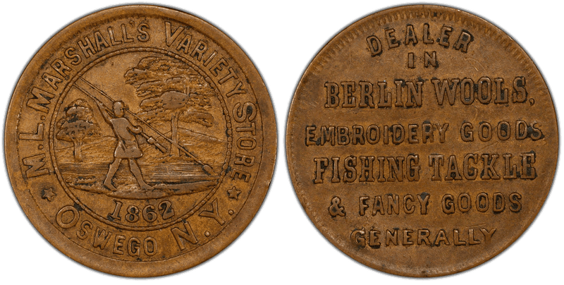 (1862) Copper Civil War Store Card F-695A-1a, Marshall's Variety Store NY
