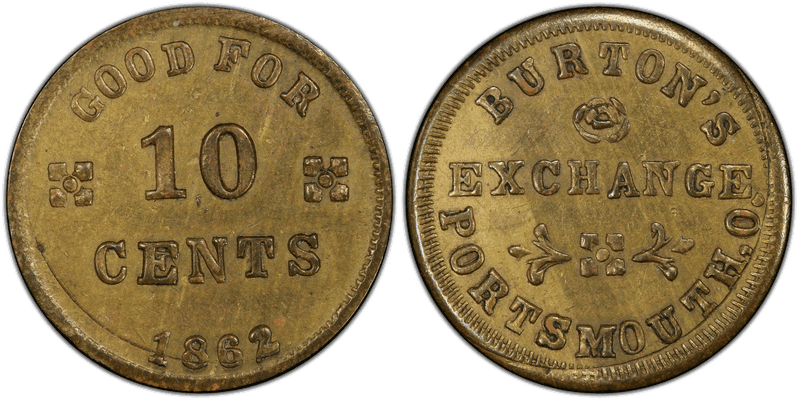 (1862) Brass Civil War Store Card F-745A-2b, Burton's OH