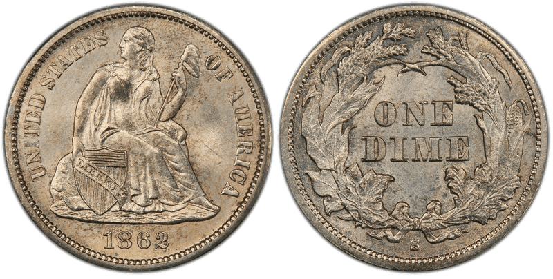 1862 Seated Liberty Dime
