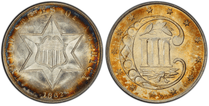 1862 Silver Three Cent Piece - 2/1