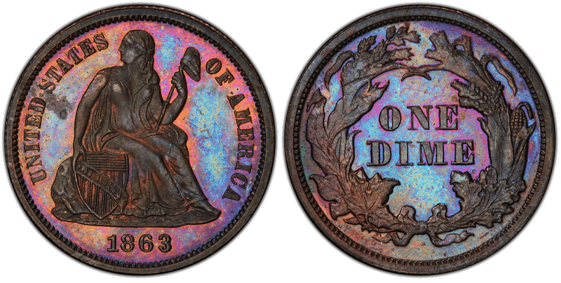 1863 Proof Dime Pattern - J-333