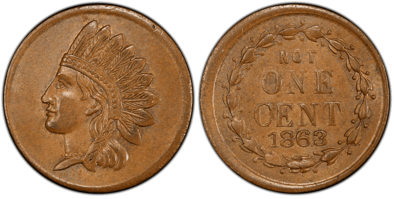 (1863) Copper Civil War Patriotic Token F-103/375a, Not One Cent