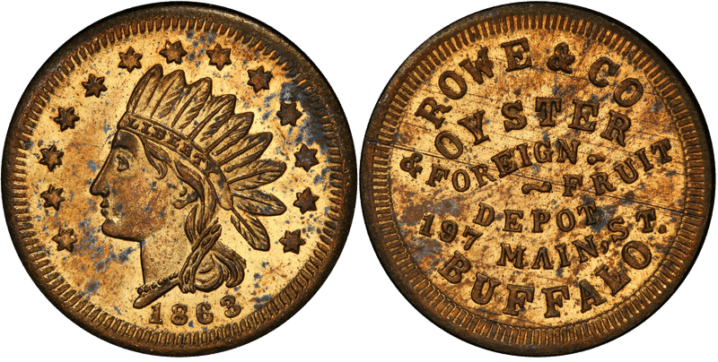 (1863) Brass Civil War Store Card F-1050-2b, Rowe & Co NY