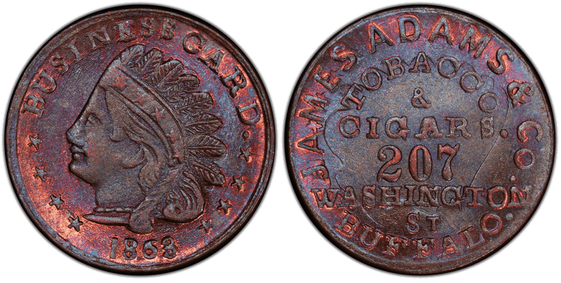 (1863) Copper Civil War Store Card F-105A-1a, James Adams & Co. NY