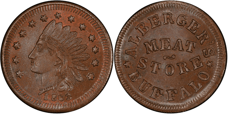 (1863) Copper Civil War Store Card F-105B-1a, Alberger's NY