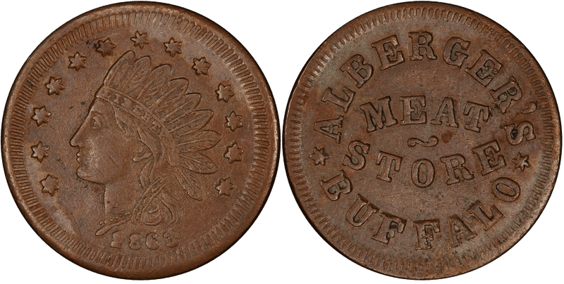 (1863) Copper Civil War Store Card F-105B-1a, Alberger's NY
