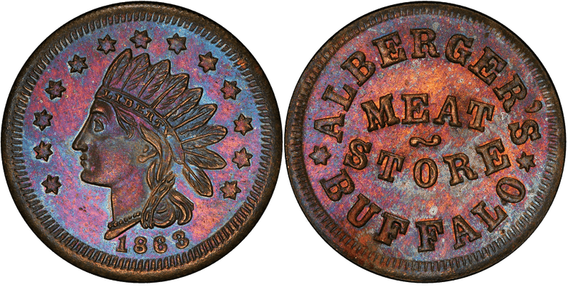 (1863) Brass Civil War Store Card F-105B-2b, Alberger's NY