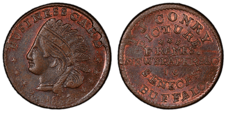 (1863) Copper Civil War Store Card F-105E-1a, TJ Conry NY