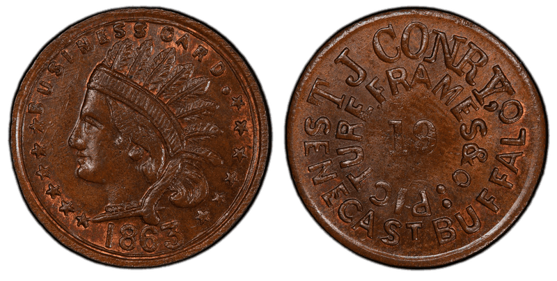 (1863) Copper Civil War Store Card F-105E-3a, TJ Conry NY