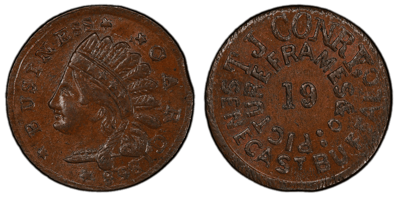 (1863) Copper Civil War Store Card F-105E-4a, TJ Conry NY