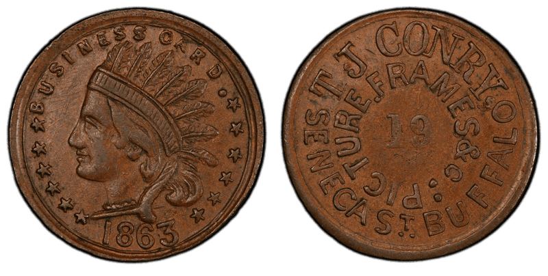 (1863) Copper Civil War Store Card F-105E-5a, TJ Conry NY