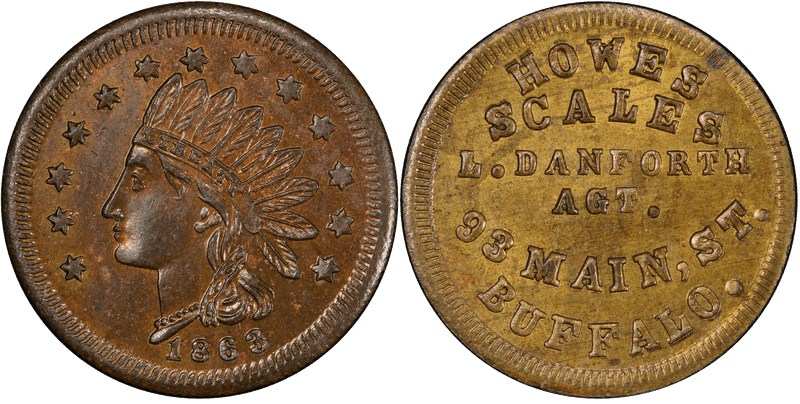 (1863) Brass Civil War Store Card F-105G-2b, L. Danforth NY