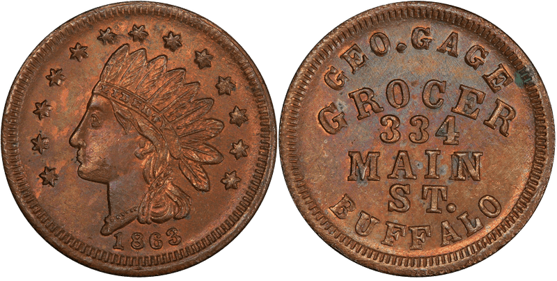 (1863) Copper Civil War Store Card F-105I-2a, Geo. Gage NY