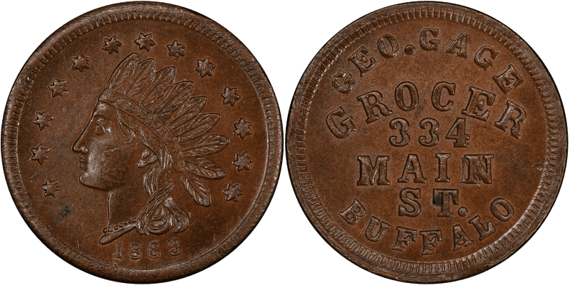 (1863) Copper Civil War Store Card F-105I-3a, Geo. Gage NY