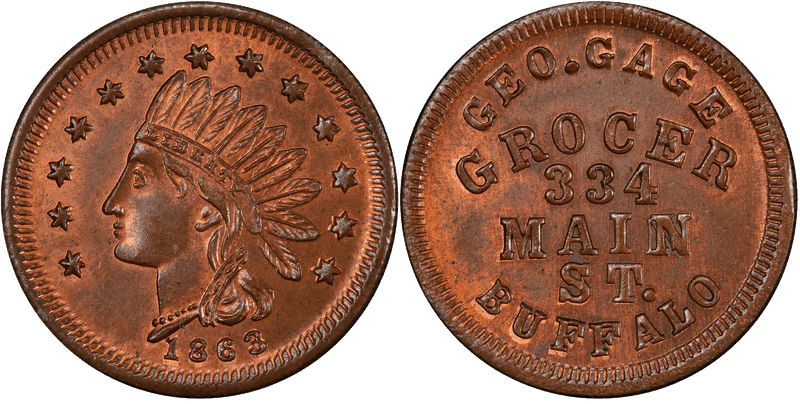 (1863) Copper Civil War Store Card F-105I-4a, Geo. Gage NY
