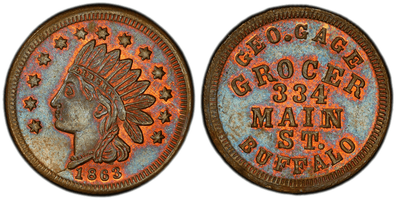 (1863) Copper Civil War Store Card F-105I-5a, Geo. Gage NY