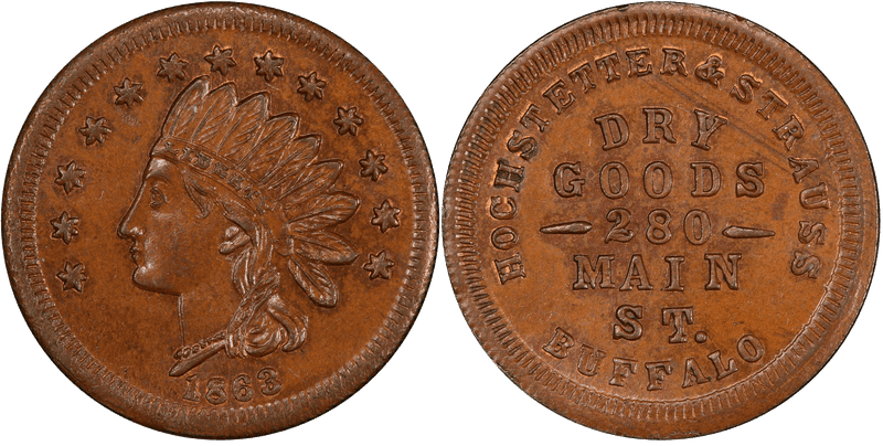 (1863) Copper Civil War Store Card F-105J-1a, Hochstetter & Strauss NY