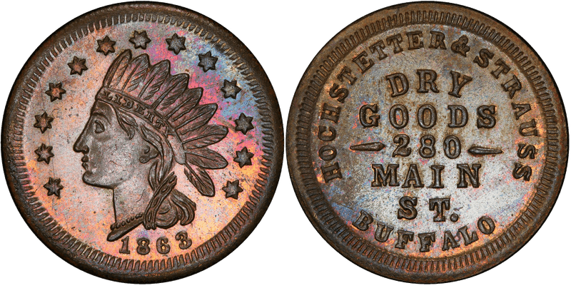 (1863) Brass Civil War Store Card F-105J-3b, Hochstetter & Strauss NY