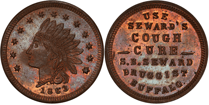 (1863) Copper Civil War Store Card F-105P-1a, S.B. Seward NY