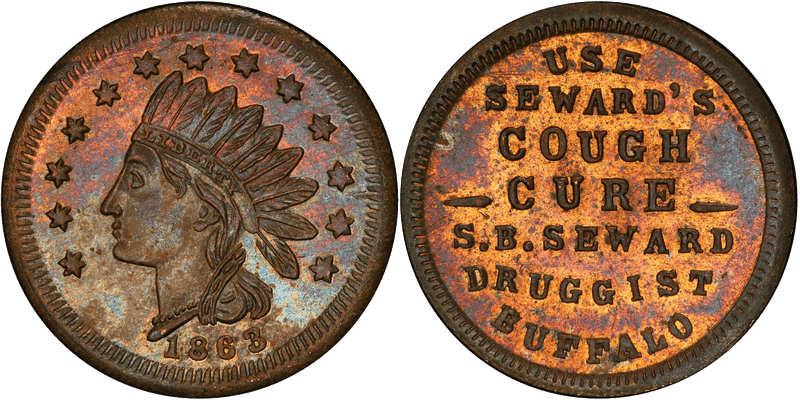 (1863) Brass Civil War Store Card F-105P-2b, S.B. Seward NY