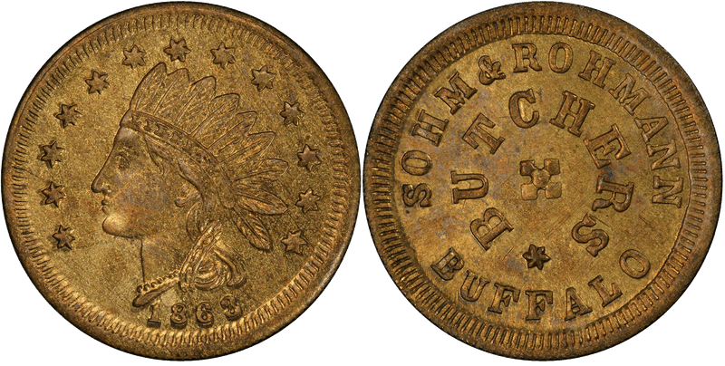 (1863) Brass Civil War Store Card F-105Q-2b, Sohm & Rohmann NY