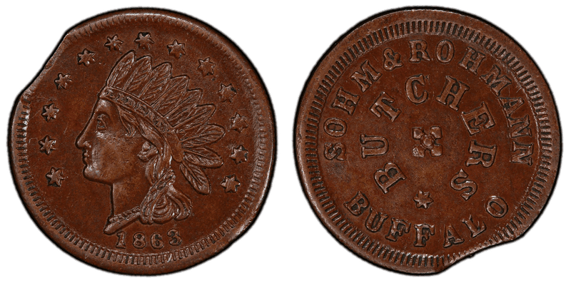 (1863) Copper Civil War Store Card F-105Q-3a, Sohm & Rohmann NY