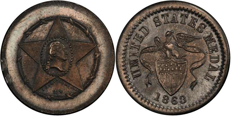 (1863) Silver Civil War Patriotic Token F-105/199f, Washington Star-Eagle